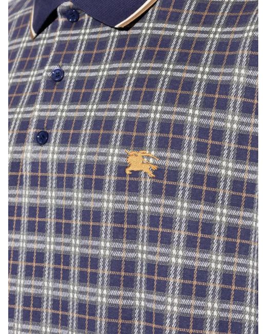 Burberry Blue Check Cotton Blend Polo Shirt for men