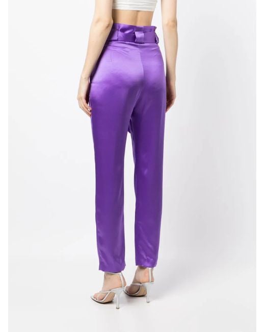 Michelle Mason Purple High-Waisted Pleated Silk Trousers