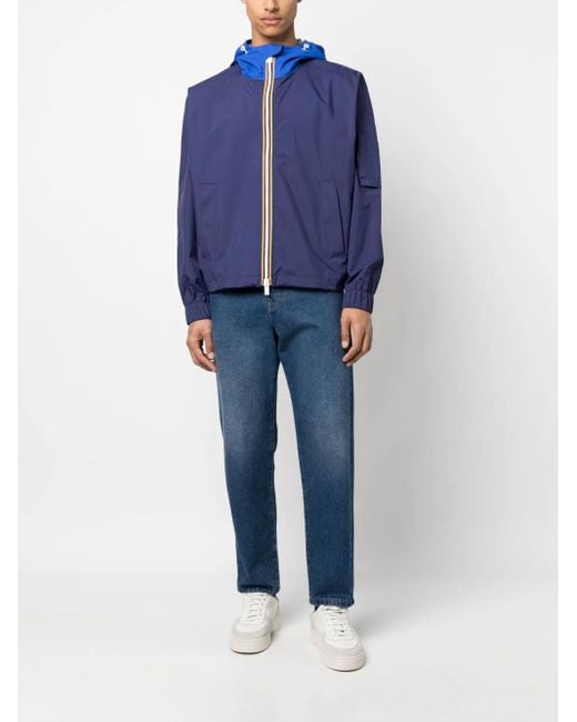 K-Way Blue Drawstring-Hood Zip-Up Jacket