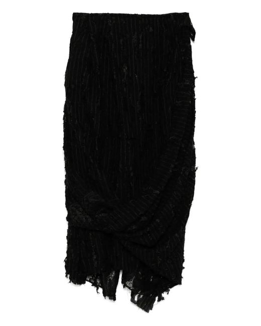 Yohji Yamamoto Black Dameged Stripe Twist Skirt