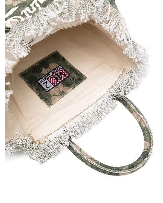 Mc2 Saint Barth Gray Floral-Print Frayed Tote Bag