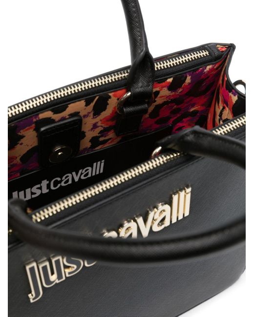 Just Cavalli Black Logo-lettering Faux-leather Tote Bag