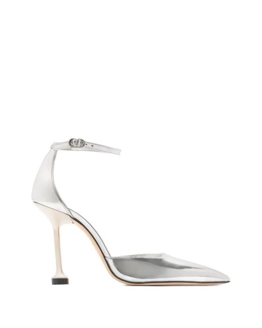 Stuart Weitzman White Ankle-Strap Leather Pumps