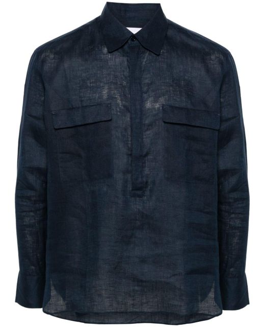 PT Torino Blue Long-sleeve Linen Shirt for men