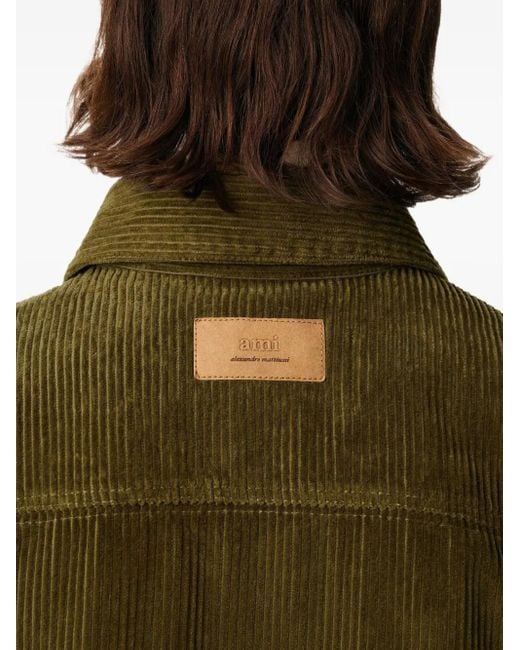 AMI Green Cotton Corduroy Shirt Jacket