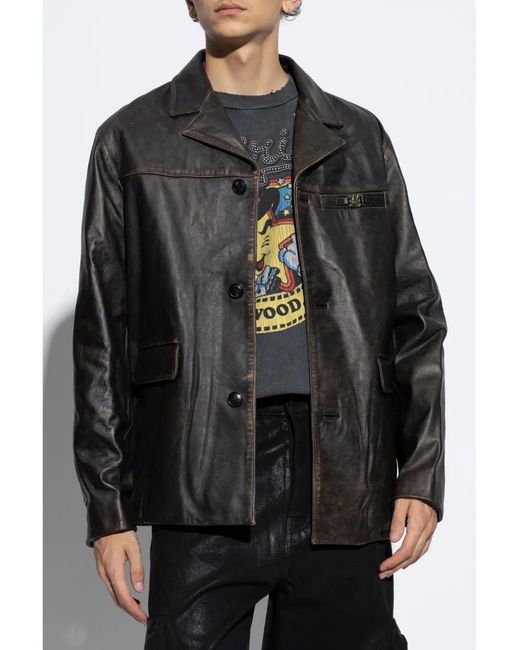 Amiri Black Notched Collar Leather Biker Jacket for men
