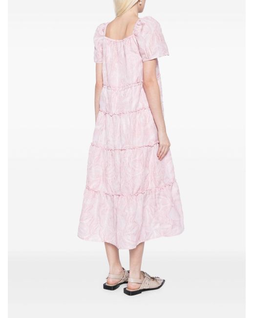 Ganni Pink Layered Cloqué Dress