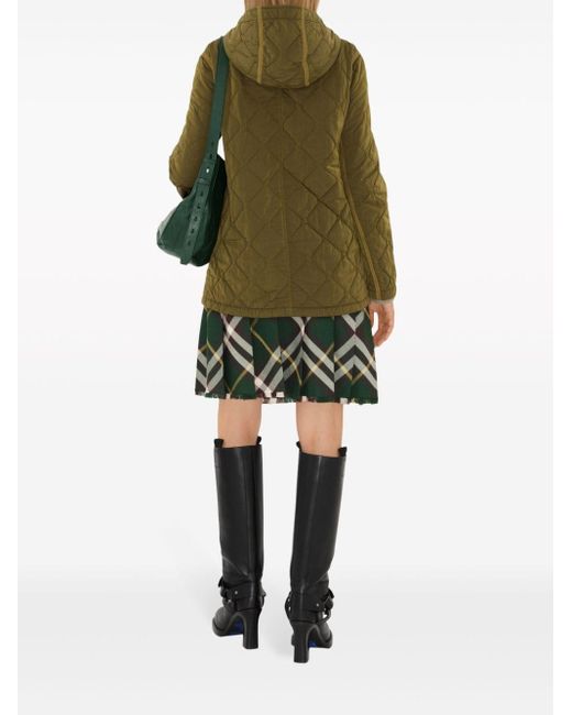Burberry Green Diamond-quilted Hooded Jacket