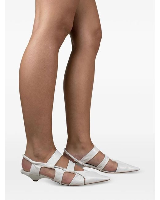 Francesco Russo White Pointed-Toe Cage Pumps