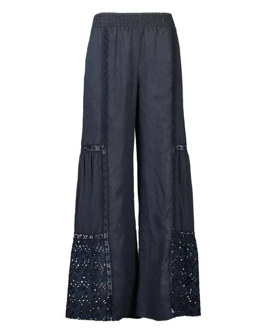 Temptation Positano Blue Carvaro Sequin-Embellished Wide-Leg Trousers
