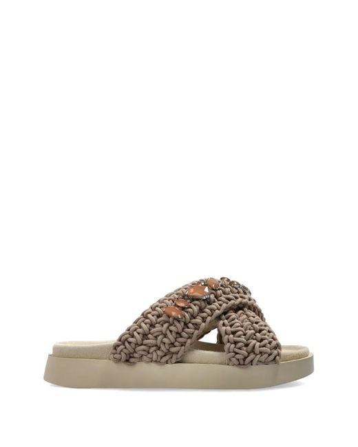 Inuikii Natural Criss-Cross Embellished Sandals