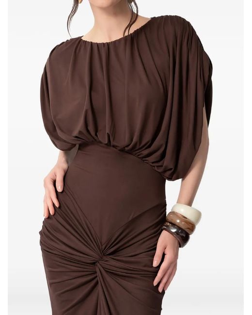 Concepto Brown Zena Twist-Detail Gathered Maxi Dress