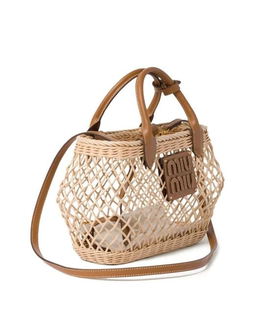 Miu Miu Metallic Logo-Appliqué Interwoven Tote Bag