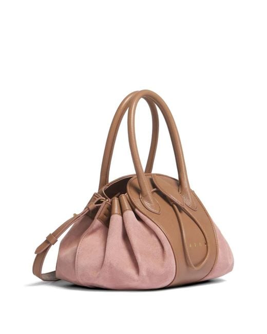 Marni Pink Leather And Suede Tulipea Small Handbag