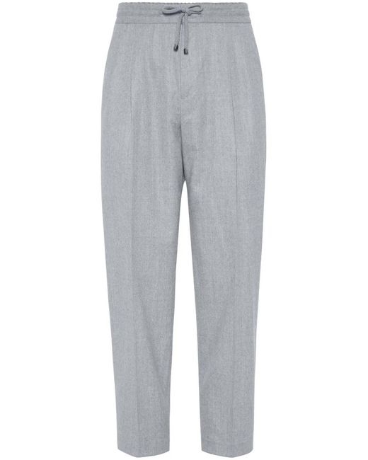 Brunello Cucinelli Gray Virgin Wool Pants With Drawstring for men