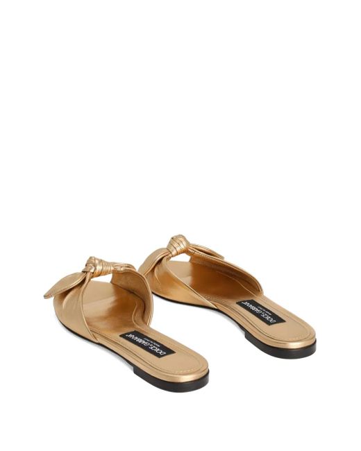 Dolce & Gabbana Natural Bow-Detail Leather Sandals