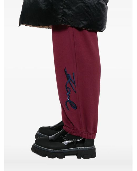 Karl Lagerfeld Red Logo-Embossed Trousers