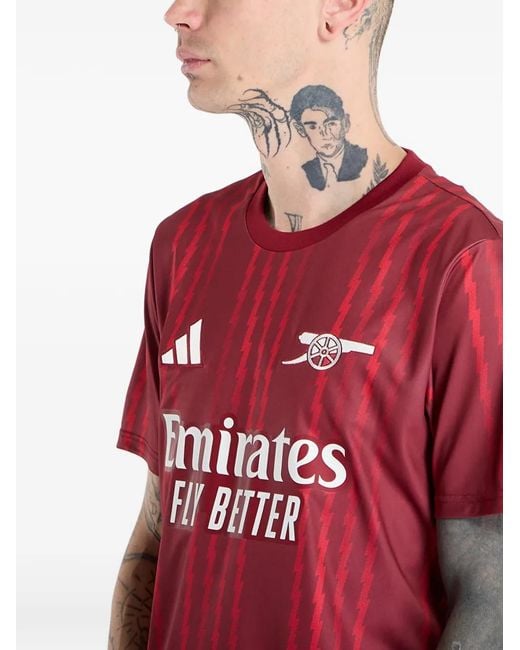 Adidas Red Arsenal Fc Warm-Up Jersey Striped Logo T-Shirt for men