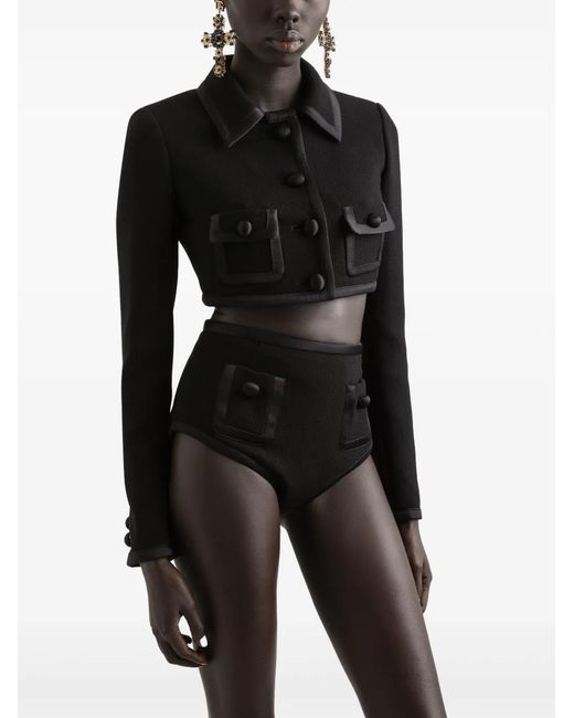 Dolce & Gabbana Black Button-Up Cropped Jacket