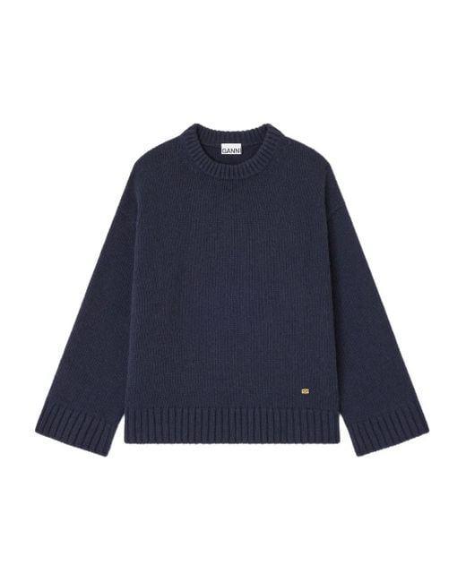 Ganni Blue Dropped-Shoulders Sweater