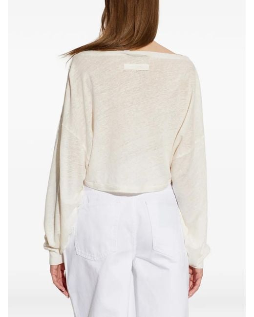 IRO White Destinee Cropped Long-Sleeve Sweater