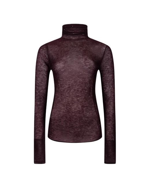 Pinko Purple Rhinestone-Embellished Roll-Neck Sweater