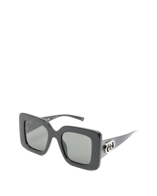 Gucci Gray Interlocking G Square-Frame Sunglasses
