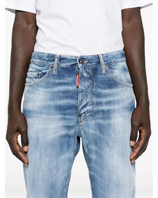 DSquared² Blue Stonewashed Cotton Denim Straight Leg Jeans for men
