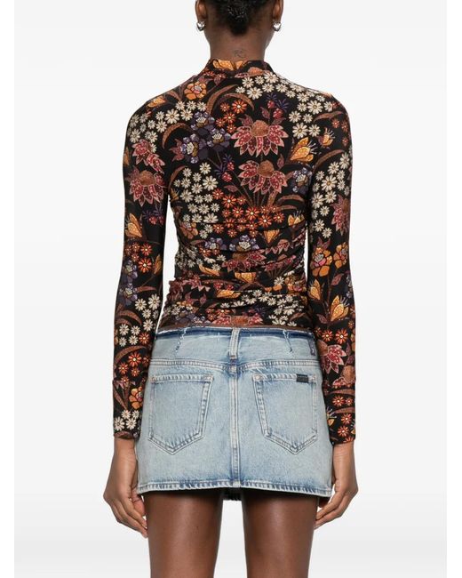 Farm Rio Brown Floral-Print Long-Sleeve T-Shirt