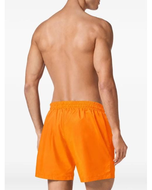 Philipp Plein Orange Logo-Patch Drawstring Swim Shorts for men