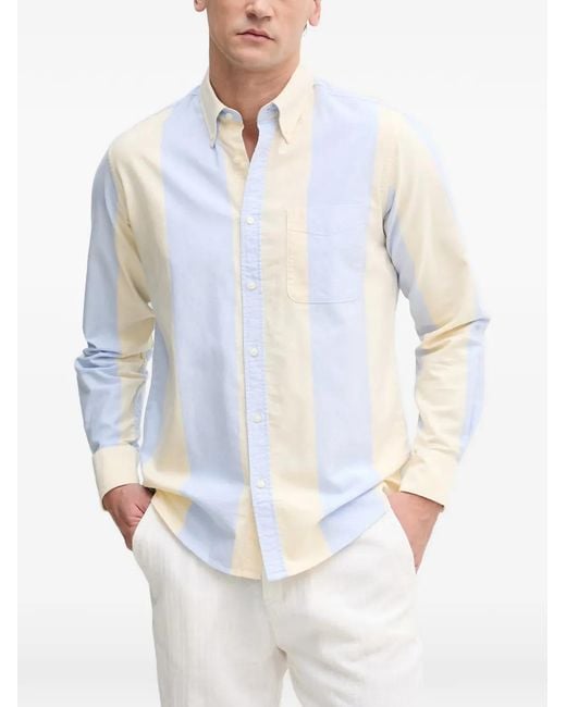 Benetton White Striped Button-Down Shirt for men