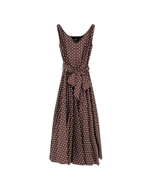 LAVI COUTURE Brown Polka-Dot Flared Midi Dress