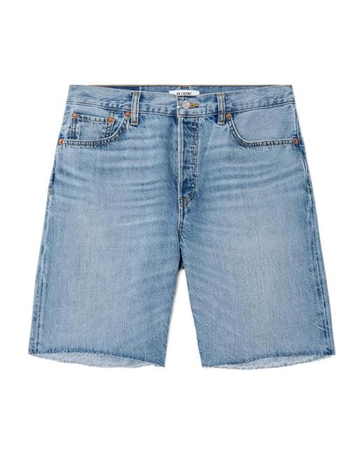 Re/done Blue 90S Comfort Frayed-Hem Denim Shorts