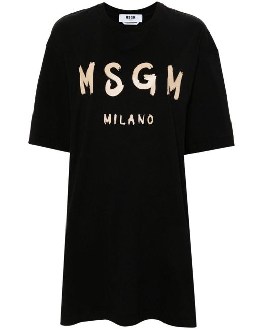 MSGM Black T-Shirtkleid mit Logo-Print