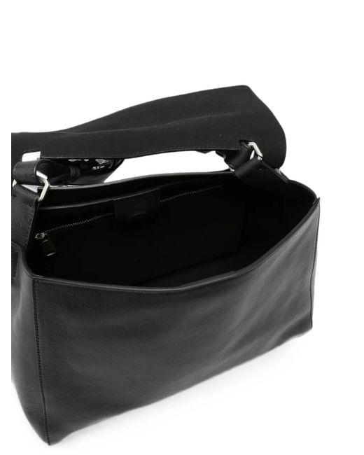 Orciani Black Medium Sveva Soft Logo-Plaque Foldover Tote Bag
