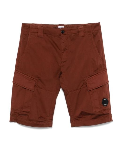 C P Company Brown Satin Cargo Shorts for men