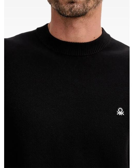 Benetton Black Knitted Logo Jumper for men