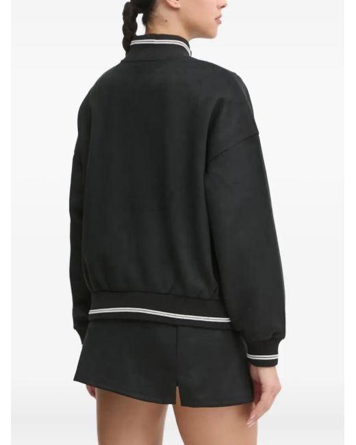 Guess Black Zip-Up Ribbed-Collar Sweatshirt