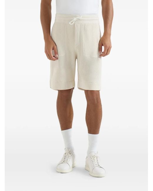 Brunello Cucinelli White Cotton English Rib Knit Bermuda Shorts for men