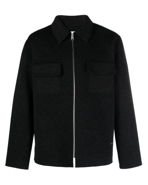 Sandro Black Spread-collar Zip-up Bomber Jacket for men
