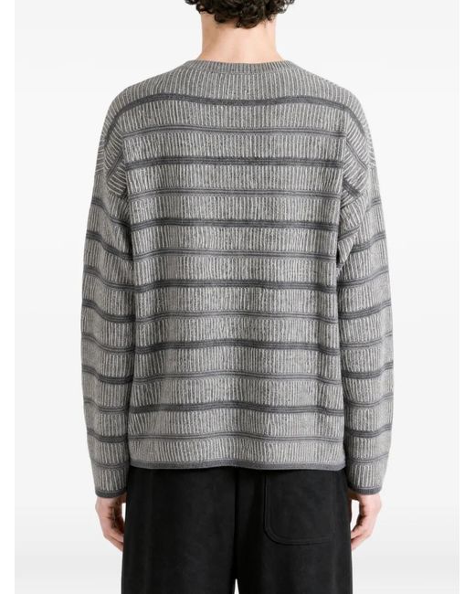 The Elder Statesman Gray Striped Button-Neck Sweater