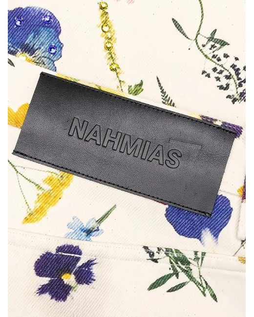 NAHMIAS White Floral Beaded Jeans for men