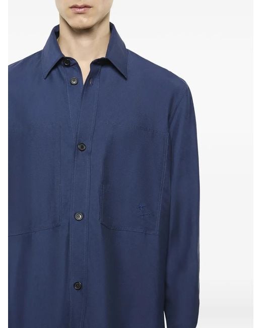Laneus Blue Chest-Pocket Overshirt for men