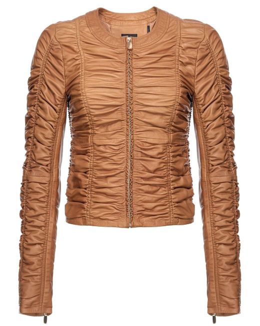 Pinko Brown Leather Ruched Jacket