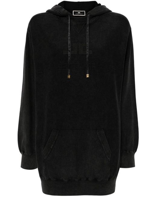 Elisabetta Franchi Black Logo-embroidered Hooded Sweatshirt Dress