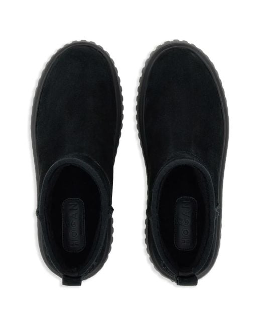 Hogan Black Logopatch Suede Boots