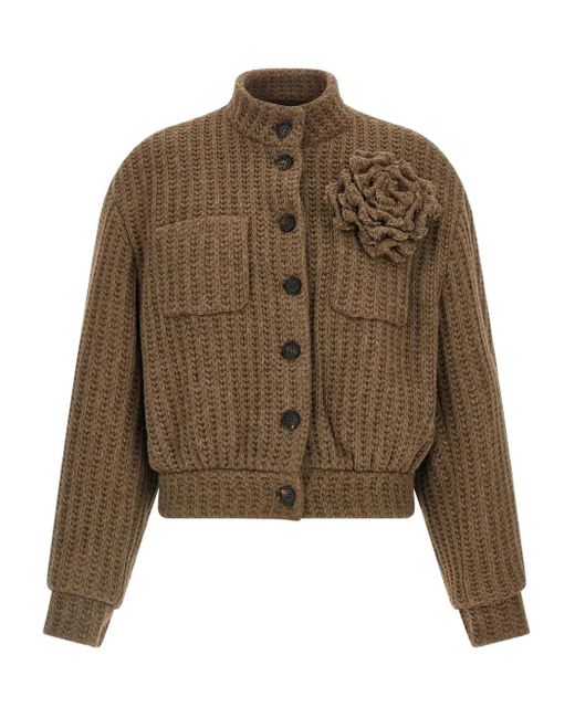 Chaqueta de punto con aplique floral GIUSEPPE DI MORABITO de color Brown