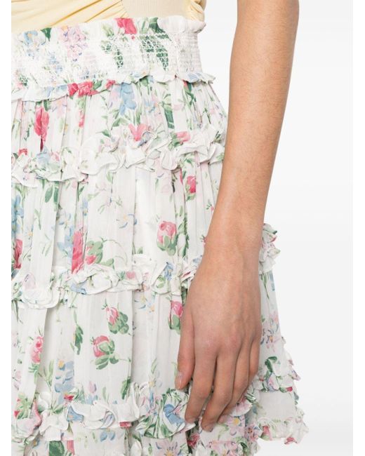 Falda corta con estampado floral Needle & Thread de color White