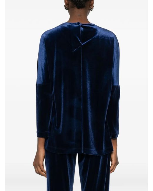 Blanca Vita Blue Velvet Long-Sleeved Top