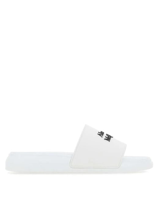 McQueen White Logo-embossed Slides for men